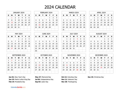 2024 Calendar 2023 With Holidays 2024 Calendar Printable