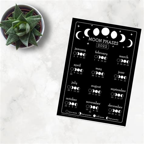 Moon Phases Calendar Poster 2022 Au And Utc Time Zones Moon Etsy