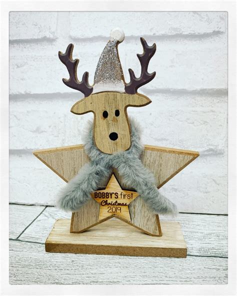 Personalised Star Shaped Deer With Scarf Nellies Wooden Workshop