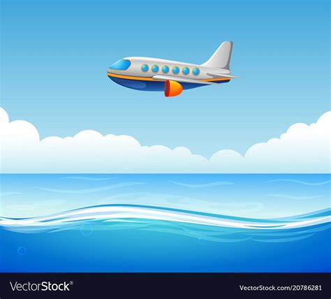 Illustration Of A Commercial Plane Flying Over Sea Download A Free