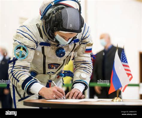 Expedition 64 Crew Member Sergey Kud Sverchkov Of Roscosmos Signs In For Soyuz Qualification