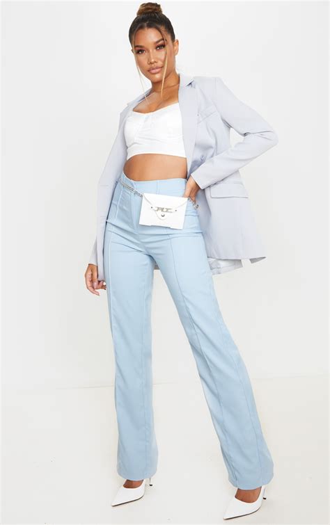 Baby Blue High Waisted Straight Leg Pants Prettylittlething Usa