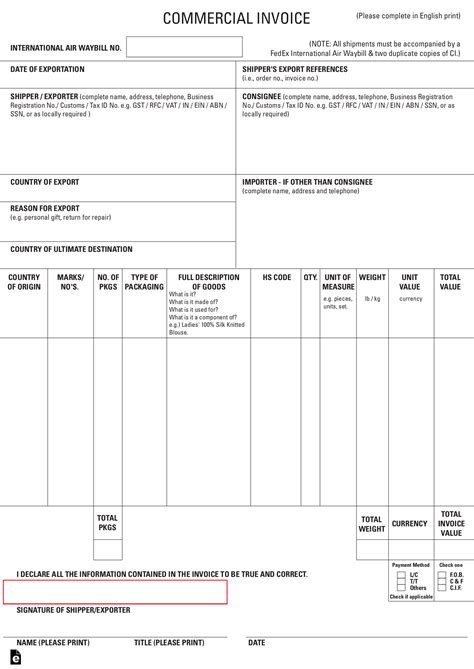 Free Printable Commercial Invoice Template Printable Templates