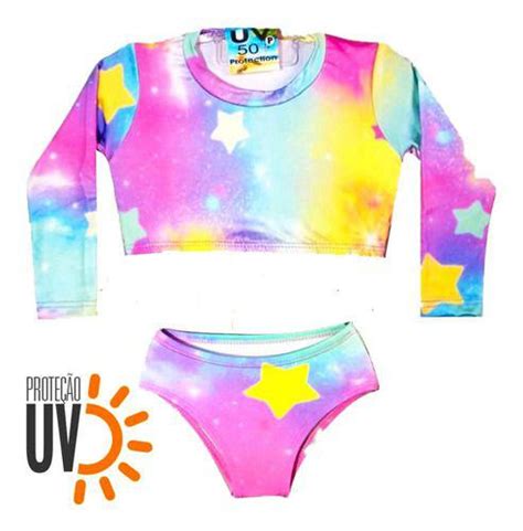 Biquini Infantil Blusa Cropped Proteção Solar Uv50 Estrela Anjo Da