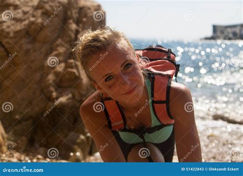 Adventure Girl Smiling Stock Image Image Of Climb Beach 51422843