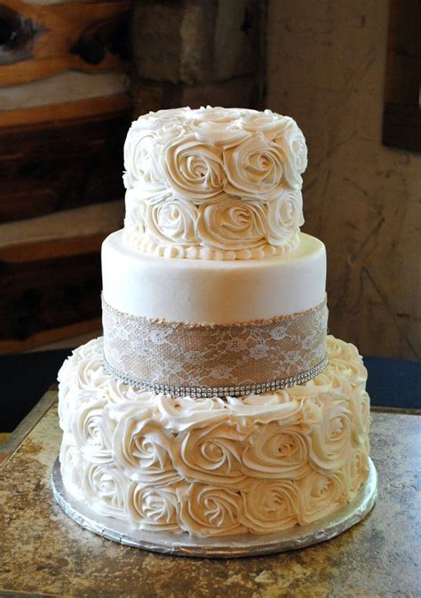 Burlap And Rosette Wedding Cake Wedding Cake Rustic