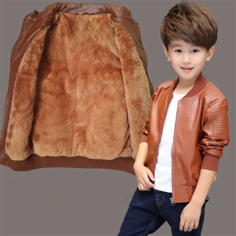 New 2018 Boys Faux Leather Jacket Long Sleeve Velvet Jacket Baby Boy