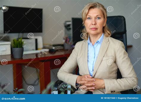 Portrait Of Mature Female Boss Working In Office Stock Photo Image Of Leadership Occupation
