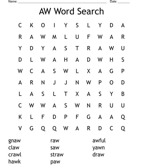 Aw Word Search Wordmint