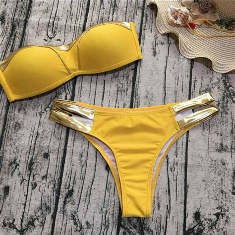 Gold Stamping Bikini Set Sexy Padded Women Swimsuit Push Up Swimwear