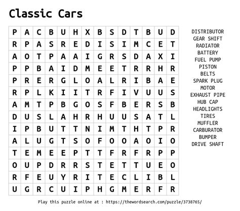 Download Word Search On Classic Cars