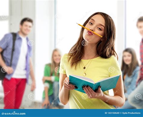 Teenage Student Girl With Notebook And Pencil Stock Photo Image Of