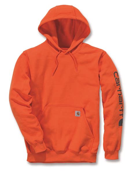 Carhartt K288 Sleeve Logo Hooded Sweatshirt Mens New Hoodie Orange Ebay