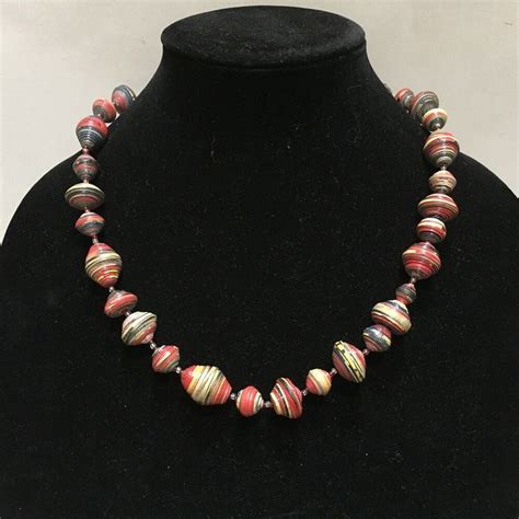 Paper Bead Necklace Handcrafted Recycled Eco Friendly Jewelry Red