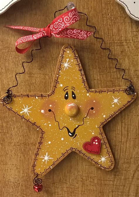 Painted Wood Star Cutout Painted Christmas Ornaments Gingerbread