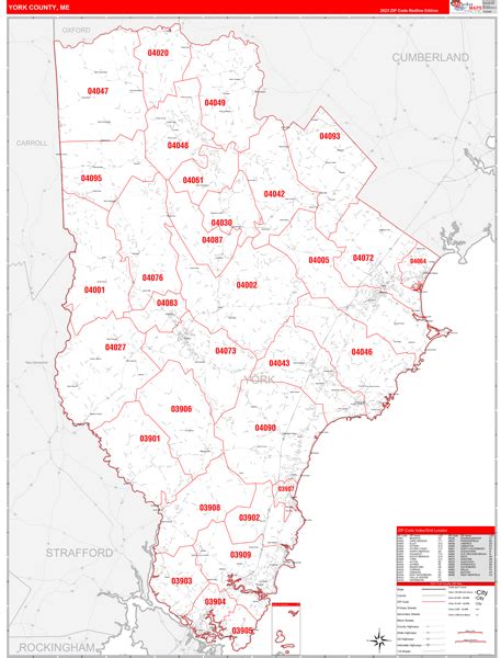 York County Me Zip Code Wall Map Red Line Style By Marketmaps Mapsales