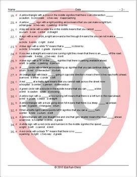 Road Signs Directions Multiple Choice Worksheet TPT