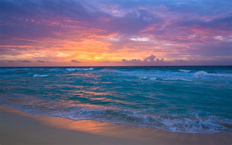 Sea Waves Beach Sunset Red Sky Wallpaper Nature And