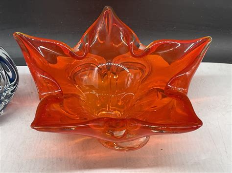 Urban Auctions 2 Vintage Chalet Art Glass Pieces Largest 9”