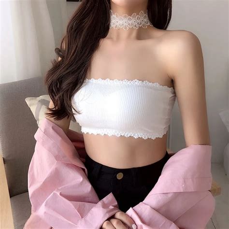 sexy summer women strapless bra lace tube top bandeau crop tank 2019 seamless padded underwear