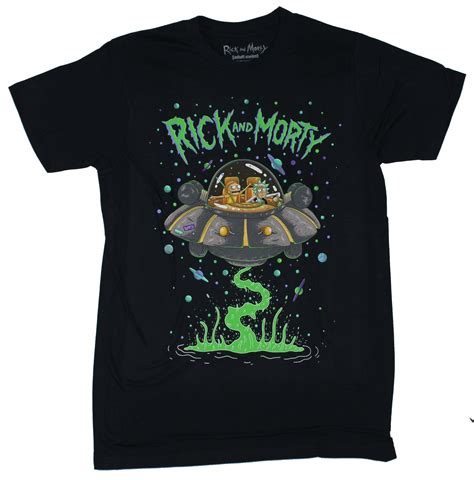 Rick And And Morty Mens T Shirt Spaceship Ride Shooting A Beam Image Ebay