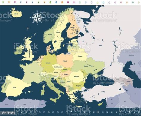 Mappa Vettoriale Delleuropa Con Nomi E Confini Dei Paesi Immagini