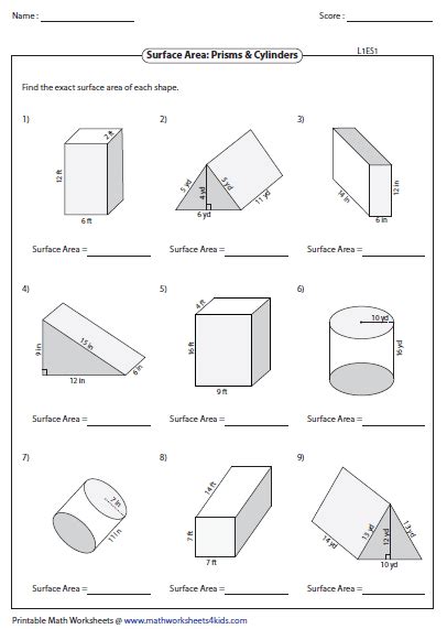 Surface Area Triangular Prism Worksheet