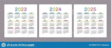 Kalender 2023 2024 En 2025 Jaar Sjabloon Voor Het Ontwerpen Van