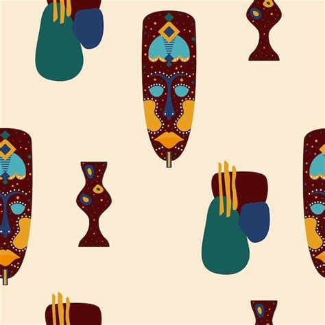Premium Vector Ethnic African Mask Seamless Pattern African