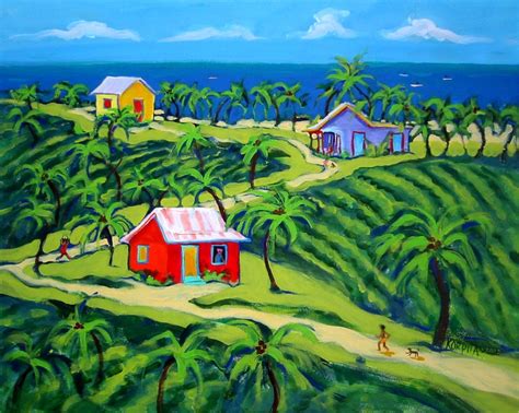 Colorful Houses Painting Caribbean Folk Art Tropical Art