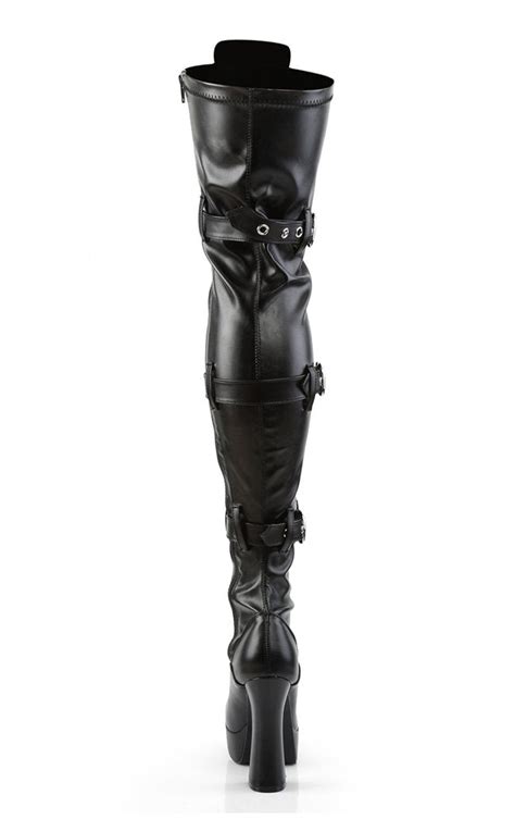 Pleaser Electra 3028 Black Vegan Leather Thigh High Boots