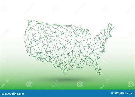 Geometric Usa Vector Map With Green Triangular Lines On Light