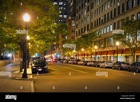 Downtown Boston At Night Stock Photo Alamy