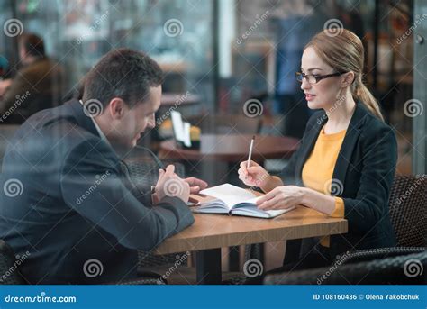 Outgoing Comrades Talking At Desk Stock Photo Image Of Happy Glad