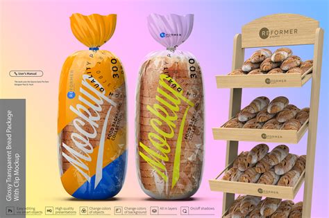 Bakery Packaging Mockup Free Psd - Glossy Transparent Bread Package With Clip Mockup In Packaging