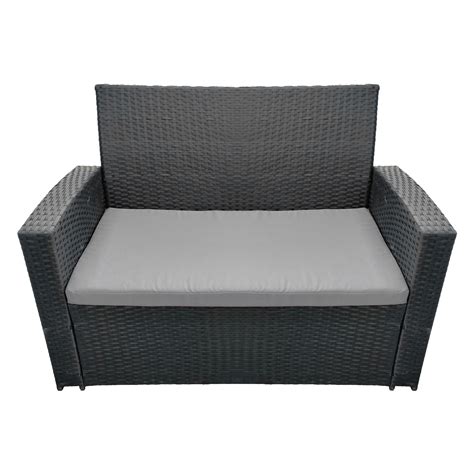 Conjunto De Muebles De Jardín De Resina Trenzada Negro 4 Asientos