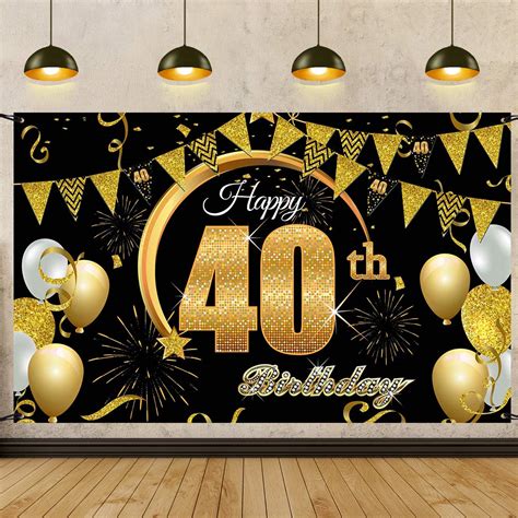 Buy 40th Birthday Decorations Backdrop 200x125 Black And Gold Happy