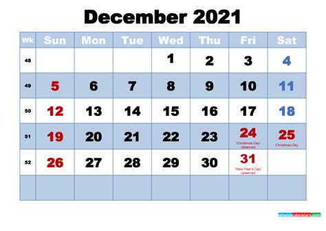 Free Printable 2021 Calendar December As Word Pdf