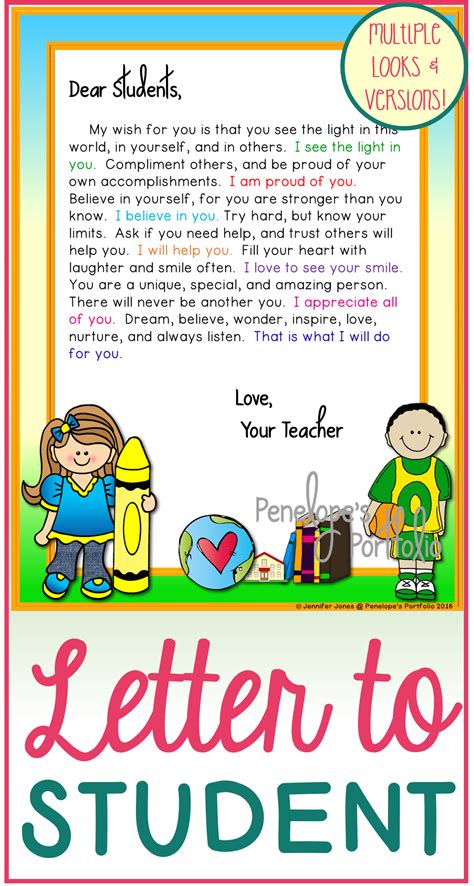 Beginning Or End Of The Year Letter To Student From Teacher Welcome