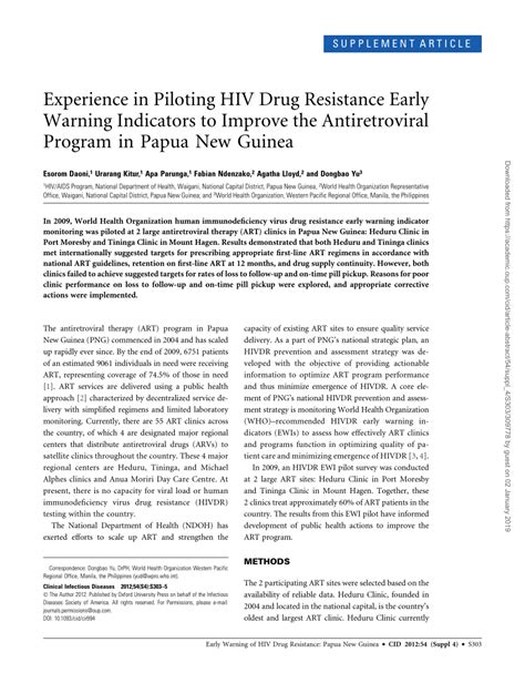 Pdf Experience In Piloting Hiv Drug Resistance Early Warning Indicators To Improve The