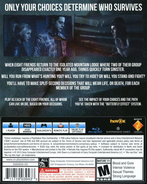 Until Dawn 2015 Playstation 4 Box Cover Art Mobygames