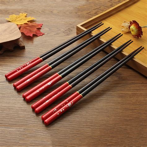 Maybe you would like to learn more about one of these? Newest Chopsticks 5 pair Japanese Wooden Bamboo Chopstick Gift Set Red Black Handle Design ...