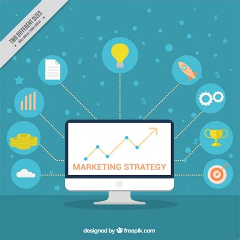 Marketing Background With Computer And Colorful Icons Vector Free