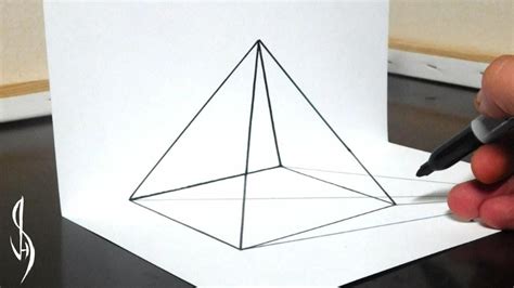 How To Draw A 3d Transparent Pyramid Simple Trick Art Youtube