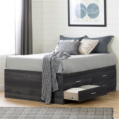 Gray Captain Platform Full Size Storage Bed With 4 Drawers