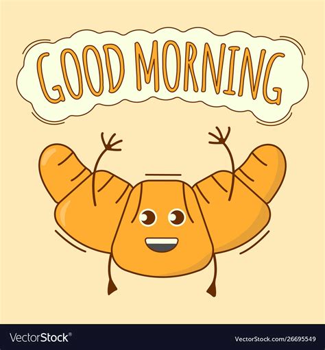 Good Morning Banner Croissant Icon Cute Character Vector Image