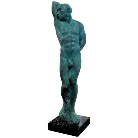 Weathered Lifesize Cast Cement Statue Of Male Nude After Michelangelo S