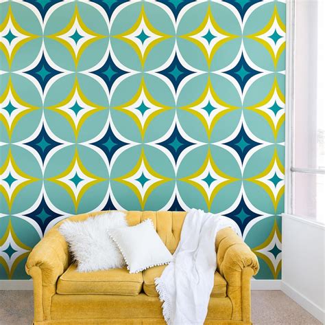 Wall Mural Removable Wallpaper Mid Century Modern Wall Etsy In