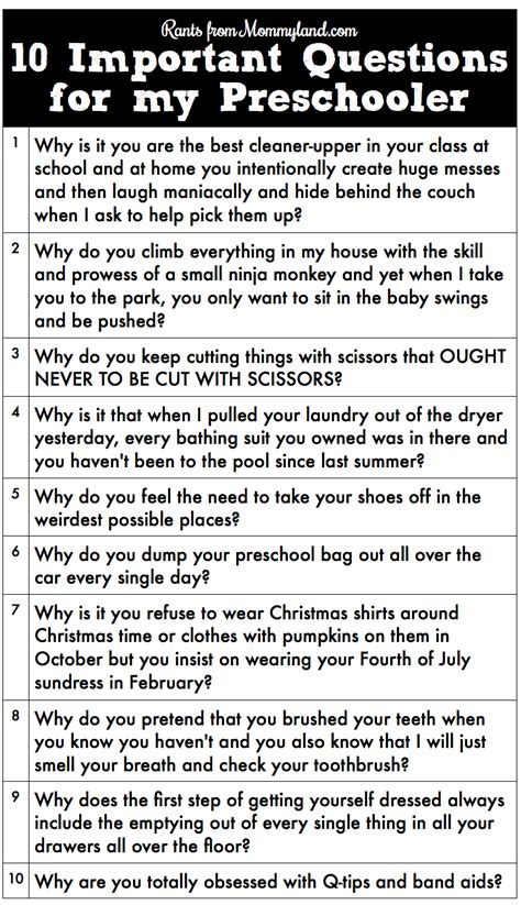 Rants From Mommyland 10 Questions For My Preschooler So Doesnt End At