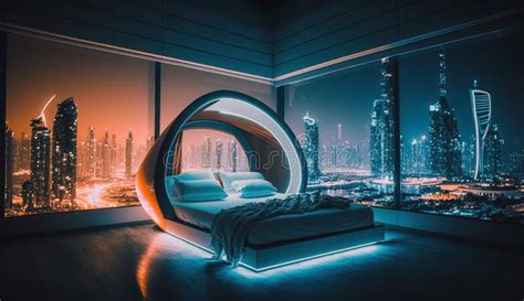 Beautiful Futuristic Bedroom With A Floating Bed Generative Ai Stock